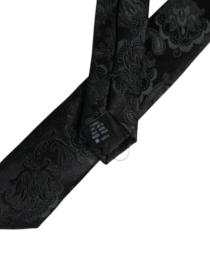 Dolce &amp; Gabbana Dunkelgrüne, verstellbare Seidenkrawatte mit Blumenmuster