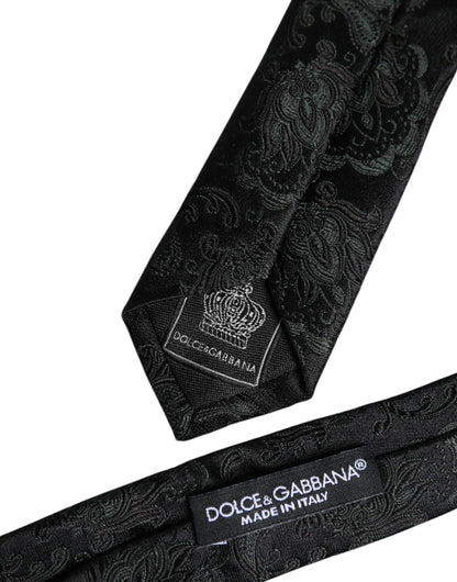Dolce &amp; Gabbana Dunkelgrüne, verstellbare Seidenkrawatte mit Blumenmuster