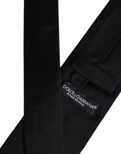 Dolce &amp; Gabbana Black Solid Silk Adjustable Necktie Tie