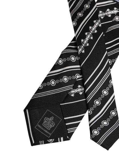 Dolce &amp; Gabbana – Verstellbare Seidenkrawatte mit schwarzen und weißen Streifen