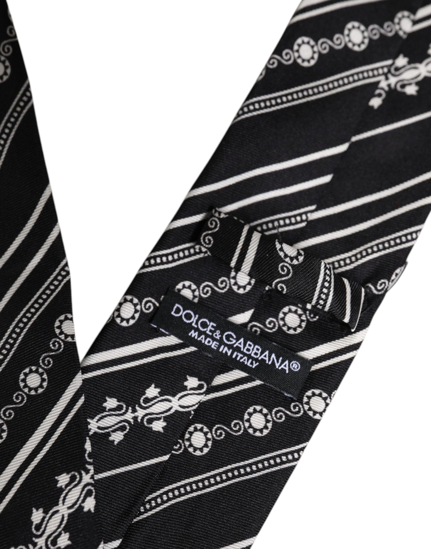Dolce &amp; Gabbana – Verstellbare Seidenkrawatte mit schwarzen und weißen Streifen