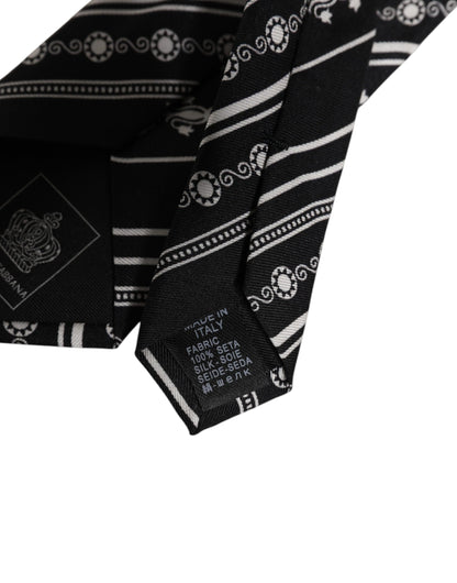 Dolce &amp; Gabbana – Verstellbare Seidenkrawatte mit schwarzen und weißen Streifen