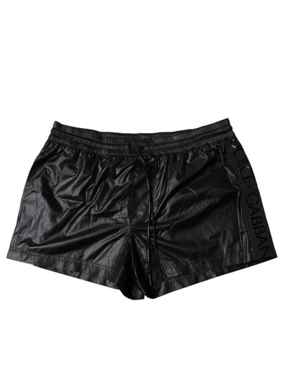 Dolce &amp; Gabbana Black Polyester Beachwear Shorts Swimwear
