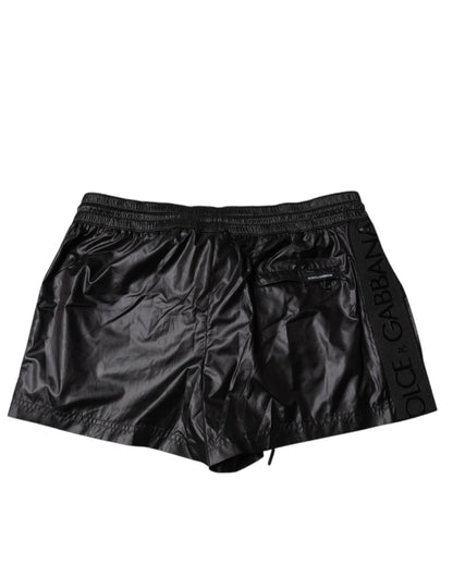 Dolce &amp; Gabbana Black Polyester Beachwear Shorts Swimwear