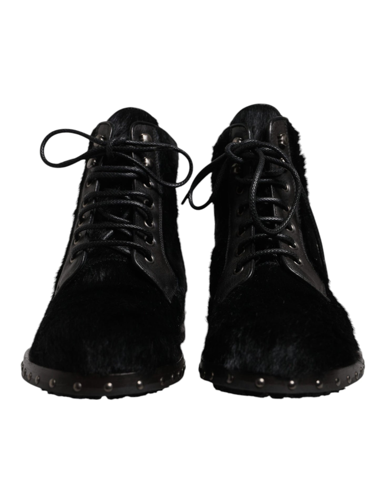 Dolce &amp; Gabbana Black Pony Style Leather Mid Calf Boots Shoes