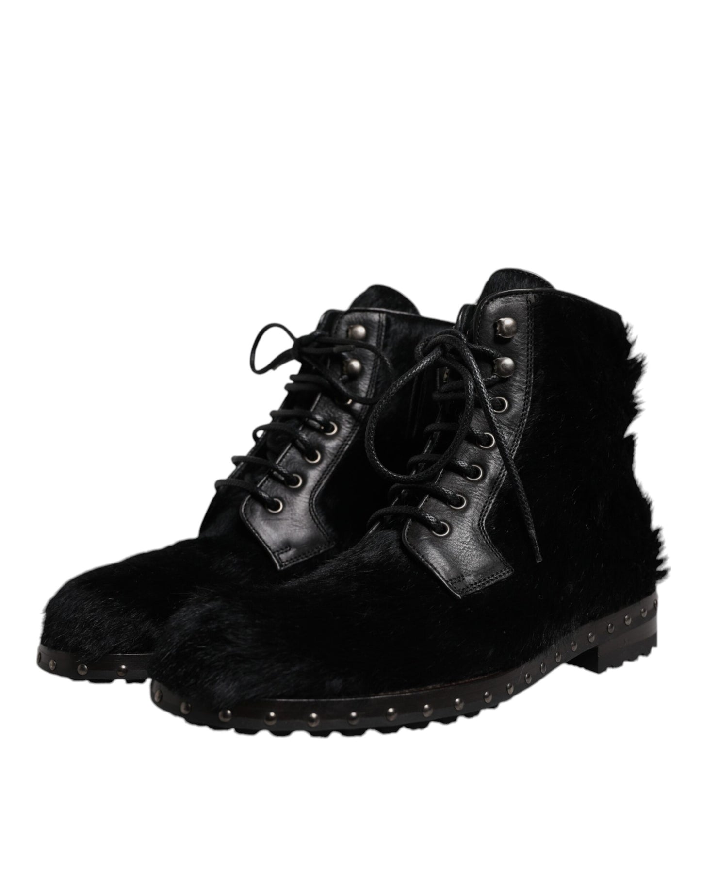 Dolce &amp; Gabbana Black Pony Style Leather Mid Calf Boots Shoes
