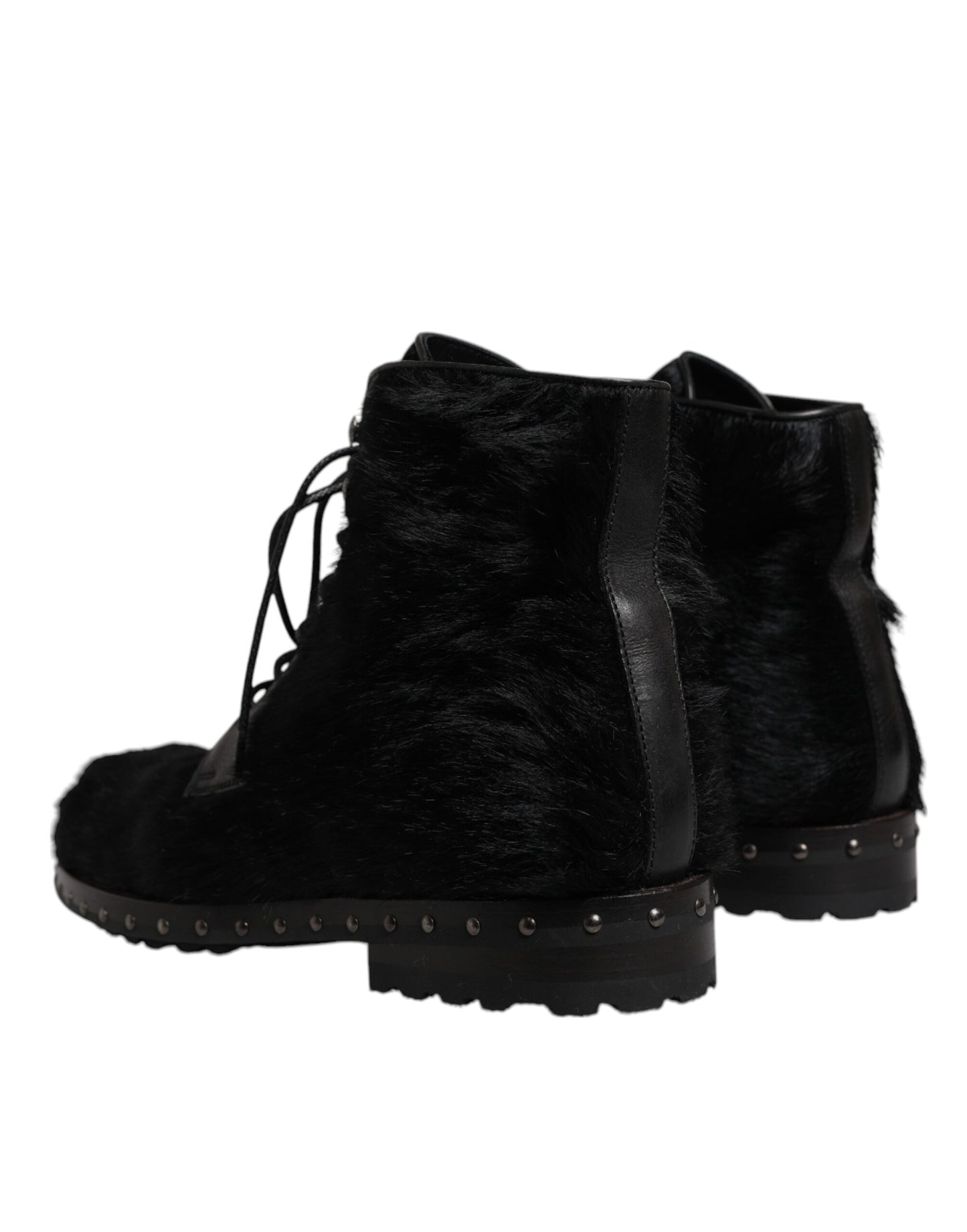 Dolce &amp; Gabbana Black Pony Style Leather Mid Calf Boots Shoes