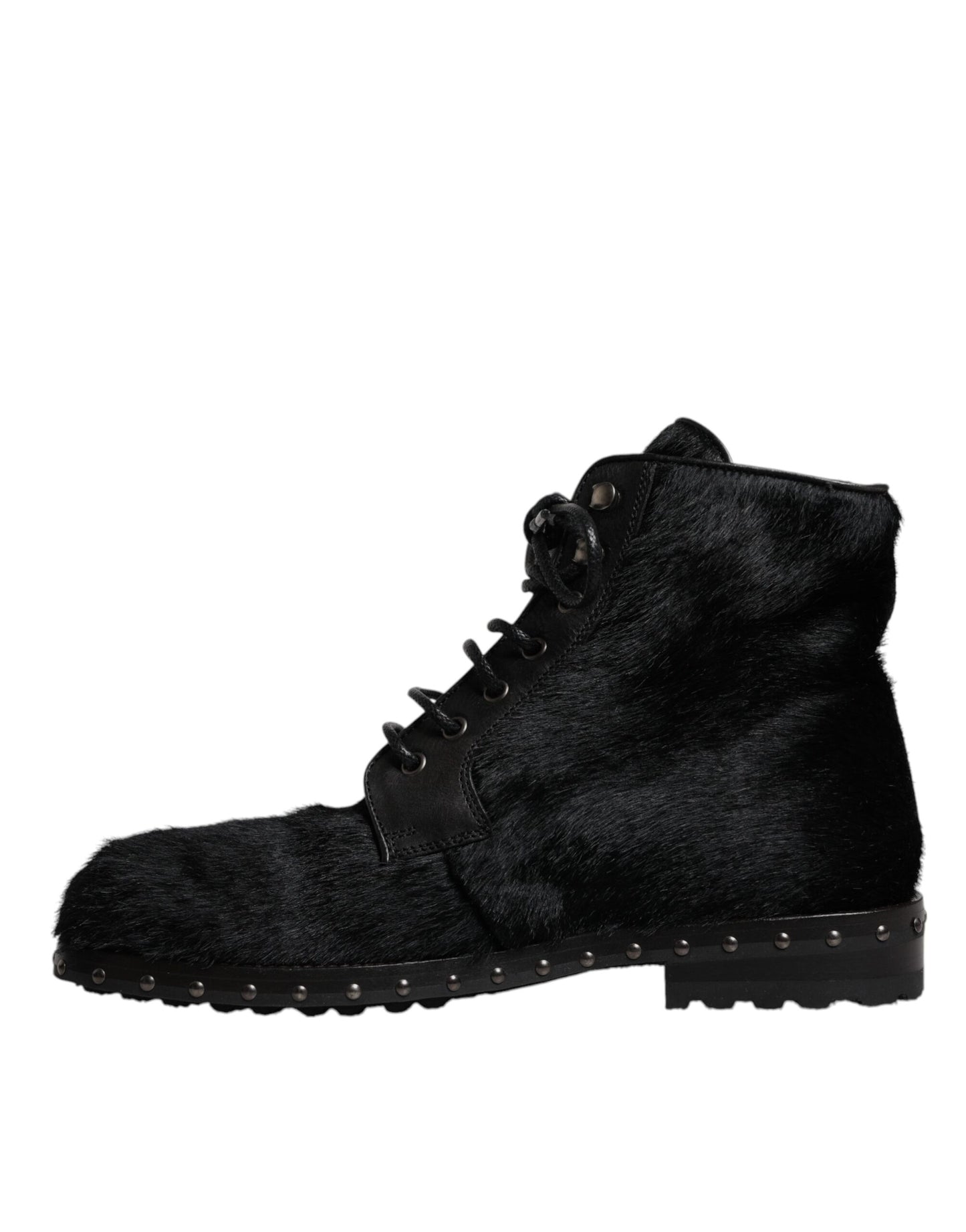 Dolce &amp; Gabbana Black Pony Style Leather Mid Calf Boots Shoes
