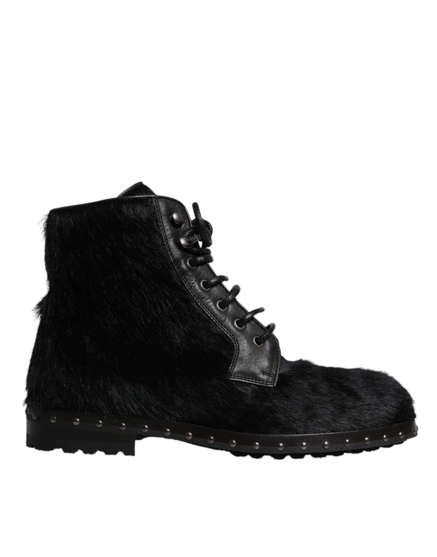 Dolce &amp; Gabbana Black Pony Style Leather Mid Calf Boots Shoes