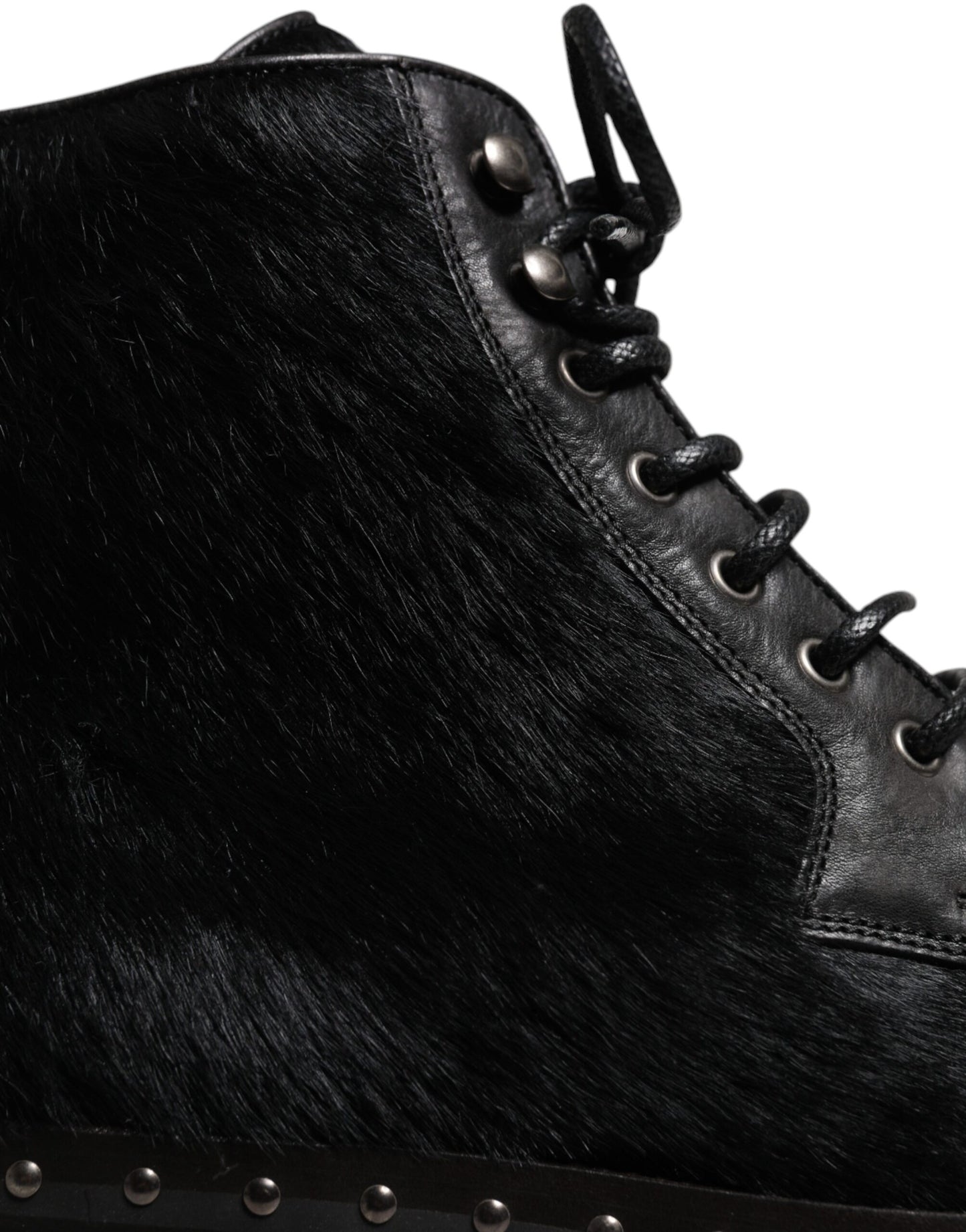 Dolce &amp; Gabbana Black Pony Style Leather Mid Calf Boots Shoes