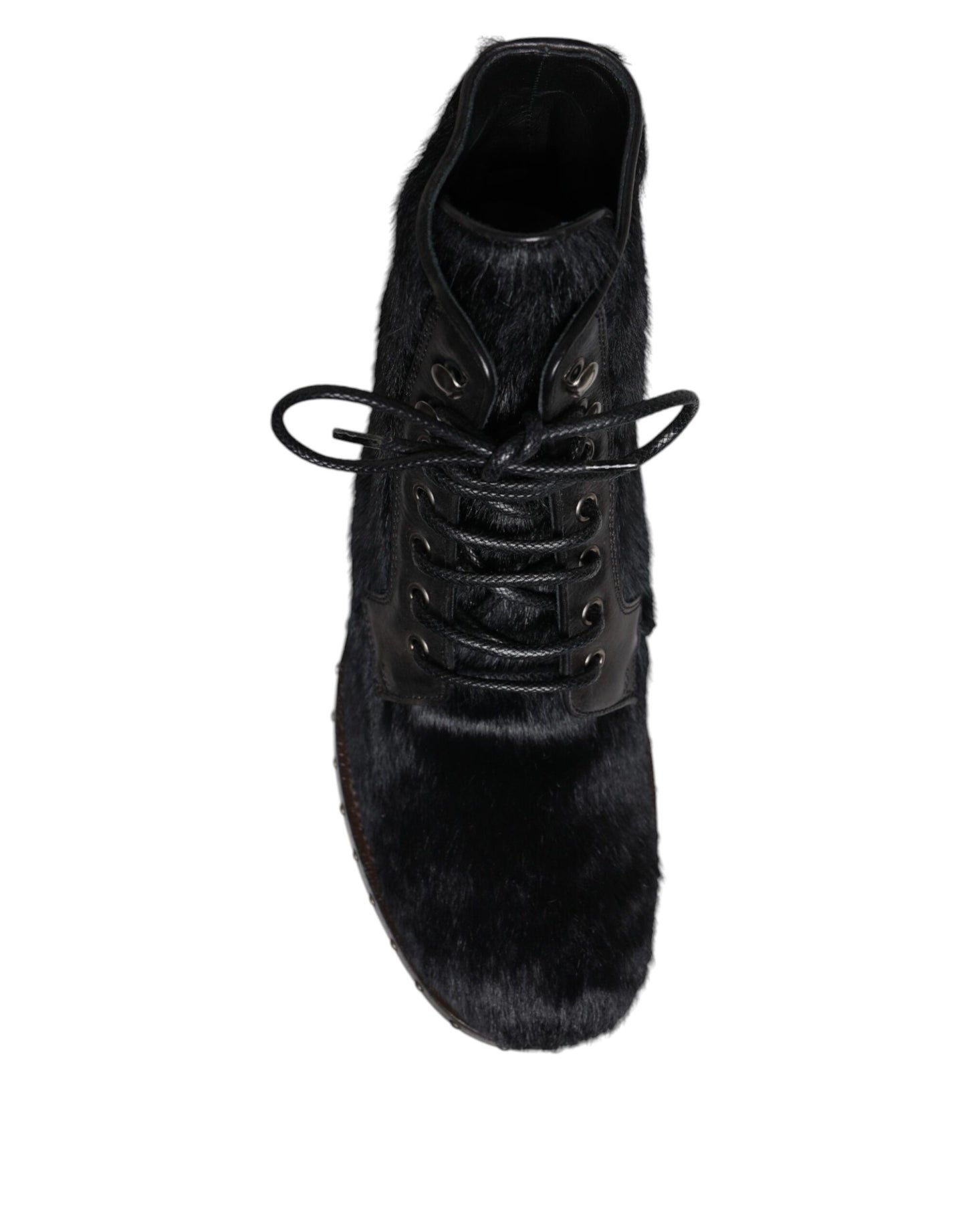 Dolce &amp; Gabbana Black Pony Style Leather Mid Calf Boots Shoes