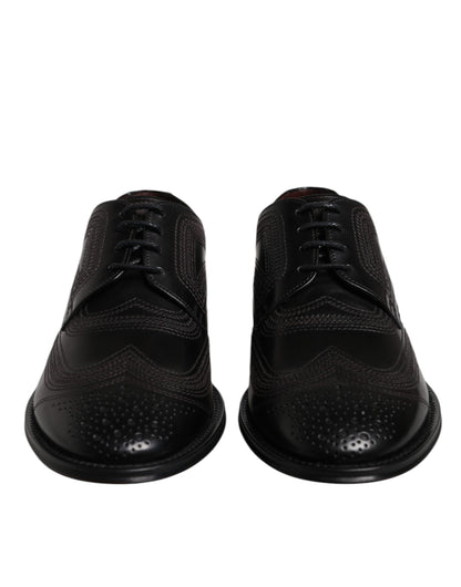 Dolce &amp; Gabbana – Klassische Derby-Schuhe aus schwarzem, besticktem Leder