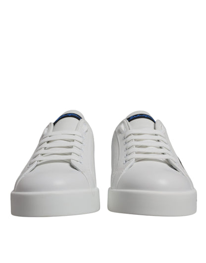 Dolce &amp; Gabbana Weiß Blau Leder Logo Low Top Sneakers Schuhe