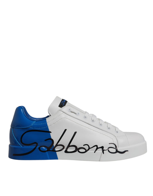 Dolce &amp; Gabbana Weiß Blau Leder Logo Low Top Sneakers Schuhe