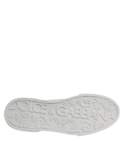 Dolce &amp; Gabbana Weiß Blau Leder Logo Low Top Sneakers Schuhe