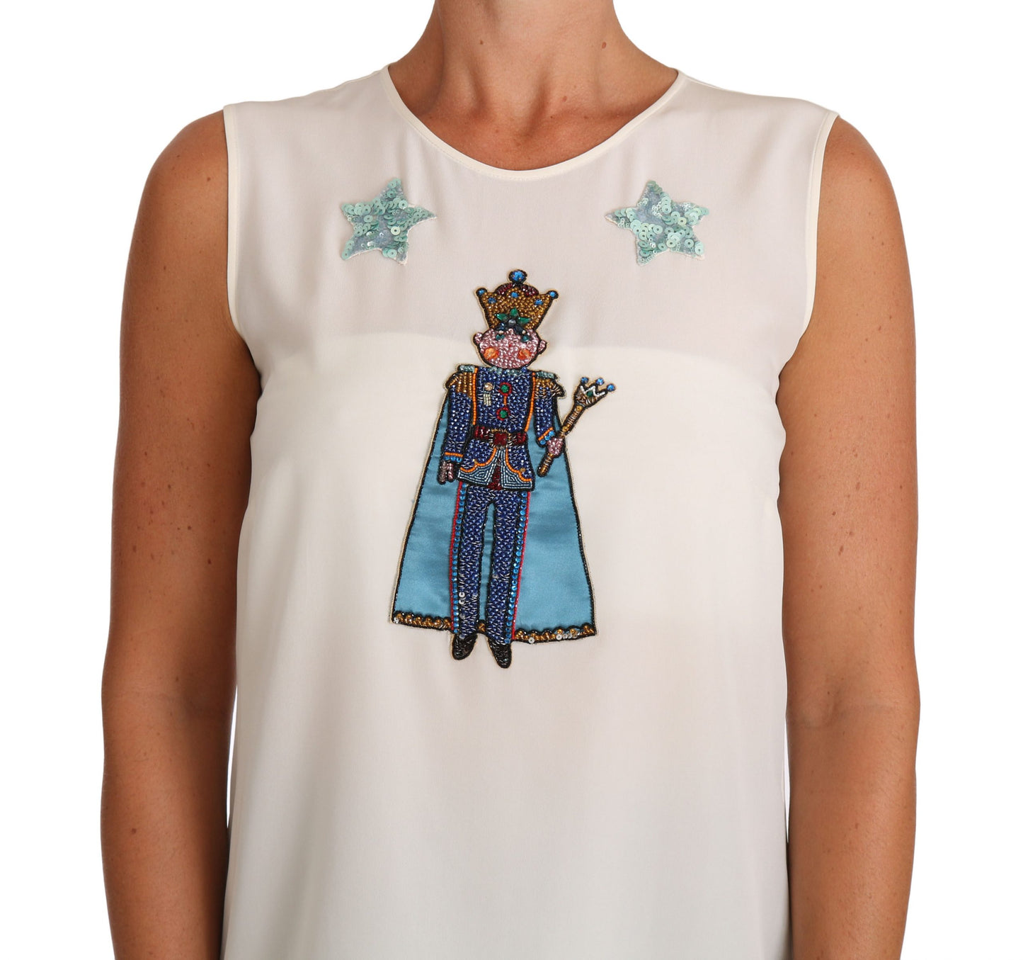 Dolce &amp; Gabbana Weißes Seiden-T-Shirt mit Kristall-Pailletten