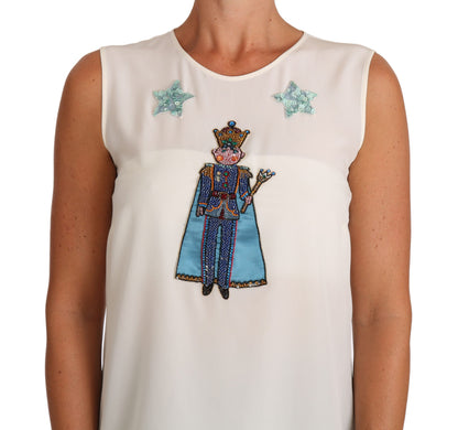 Dolce &amp; Gabbana Weißes Seiden-T-Shirt mit Kristall-Pailletten
