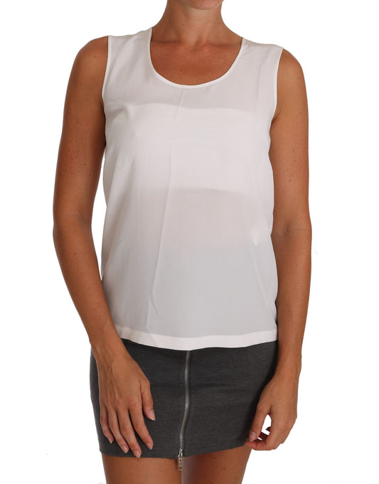 Dolce &amp; Gabbana – Weißes, ärmelloses A-Linien-Bluse-T-Shirt-Oberteil aus Seide