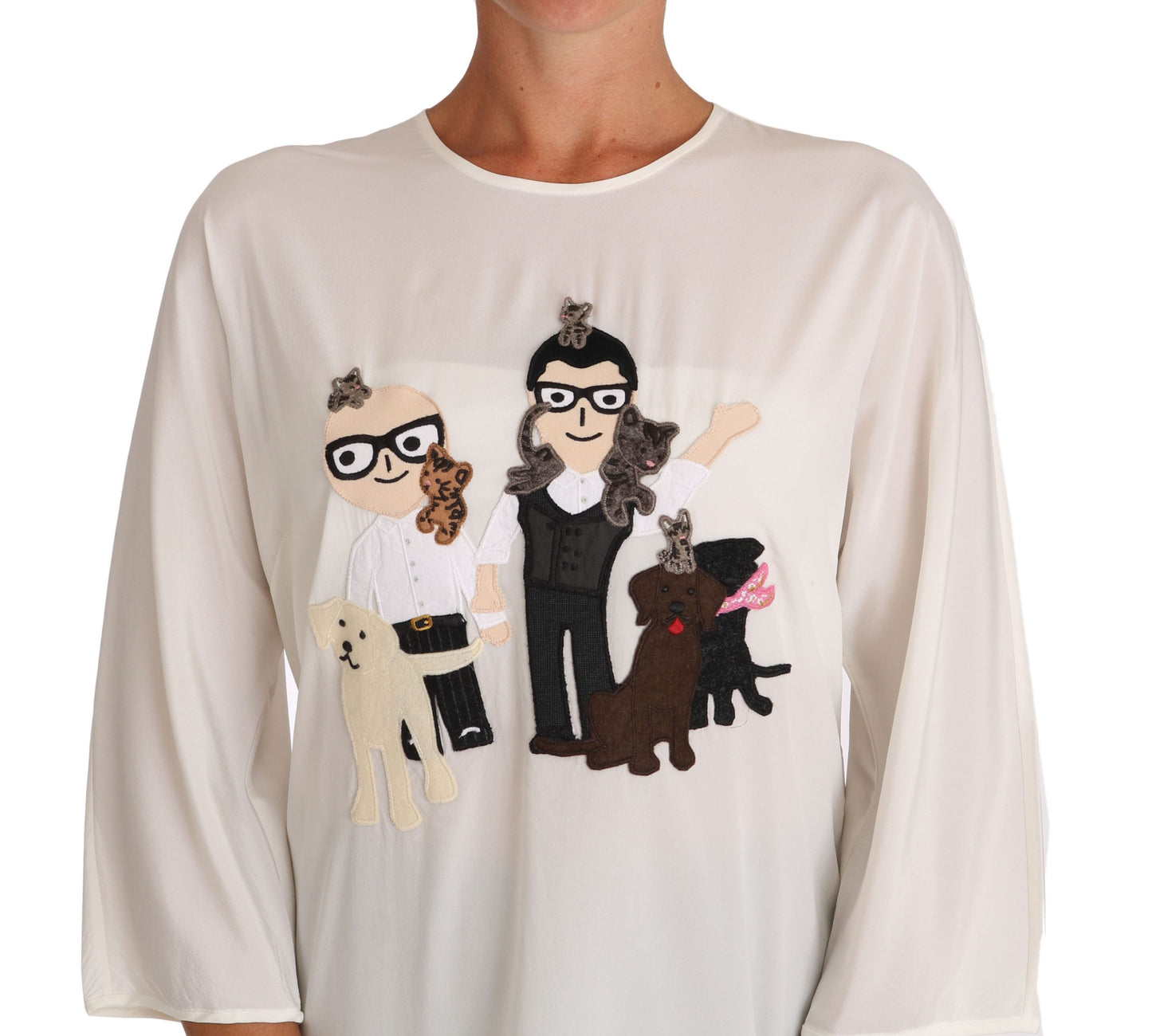 Dolce &amp; Gabbana Weißes Seidenblusen-T-Shirt #dgfamily