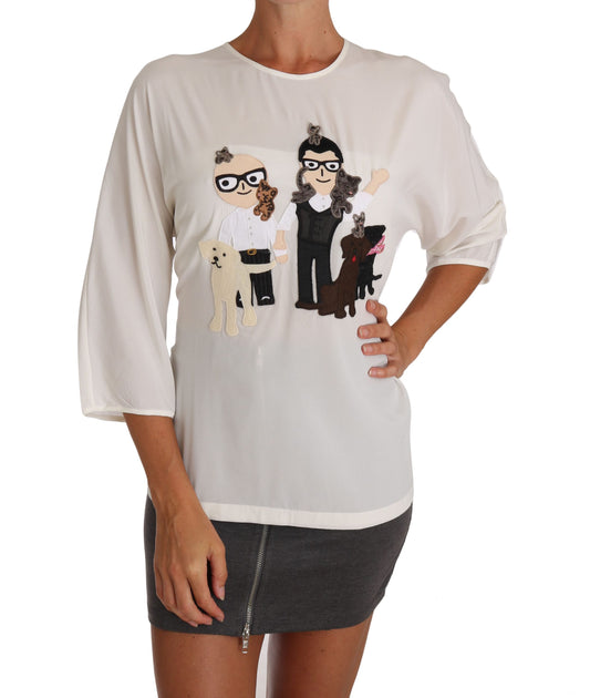 Dolce &amp; Gabbana Weißes Seidenblusen-T-Shirt #dgfamily