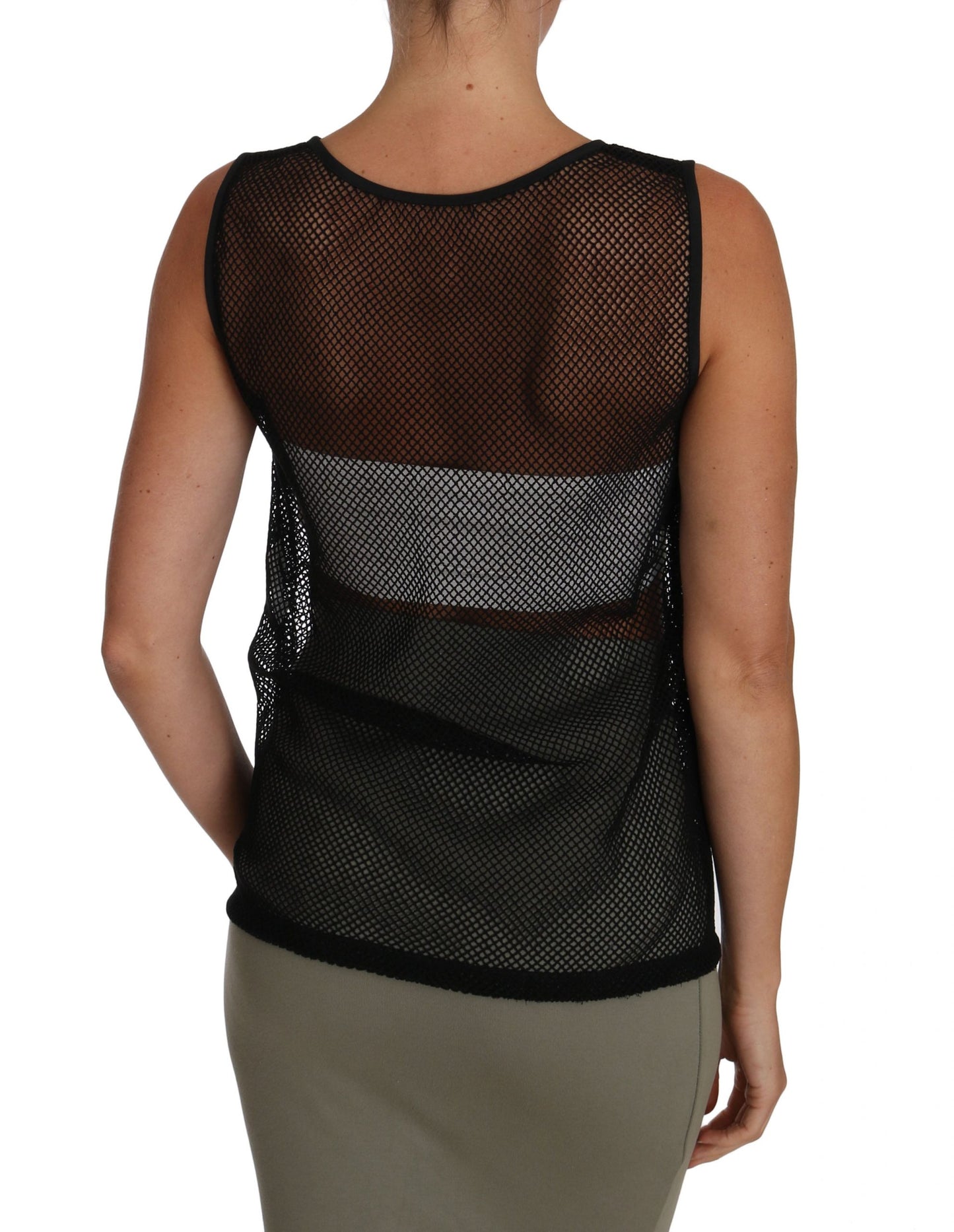 Dolce &amp; Gabbana – Transparentes Blusen-T-Shirt aus schwarzem Netzstoff