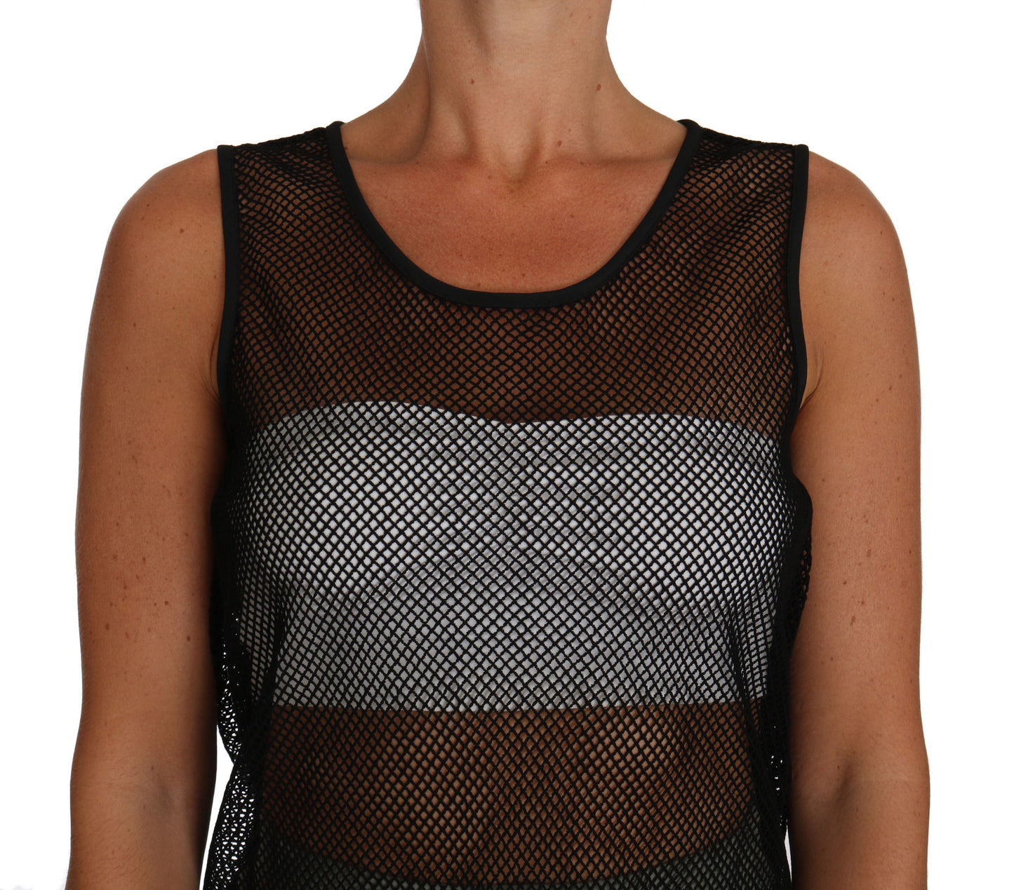 Dolce &amp; Gabbana – Transparentes Blusen-T-Shirt aus schwarzem Netzstoff