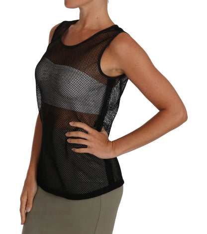 Dolce &amp; Gabbana – Transparentes Blusen-T-Shirt aus schwarzem Netzstoff