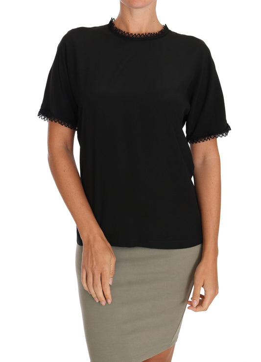 Dolce &amp; Gabbana – Schwarze Bluse aus Seidenspitze