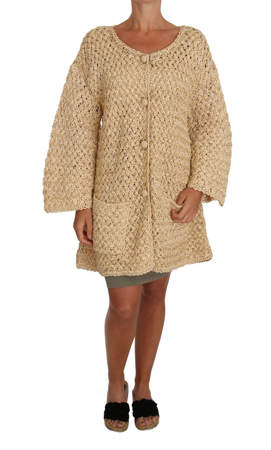Dolce &amp; Gabbana Beige Cardigan Häkelstrick-Raffiapullover