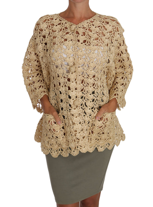 Dolce &amp; Gabbana Beige Cardigan Häkelstrick-Raffiapullover