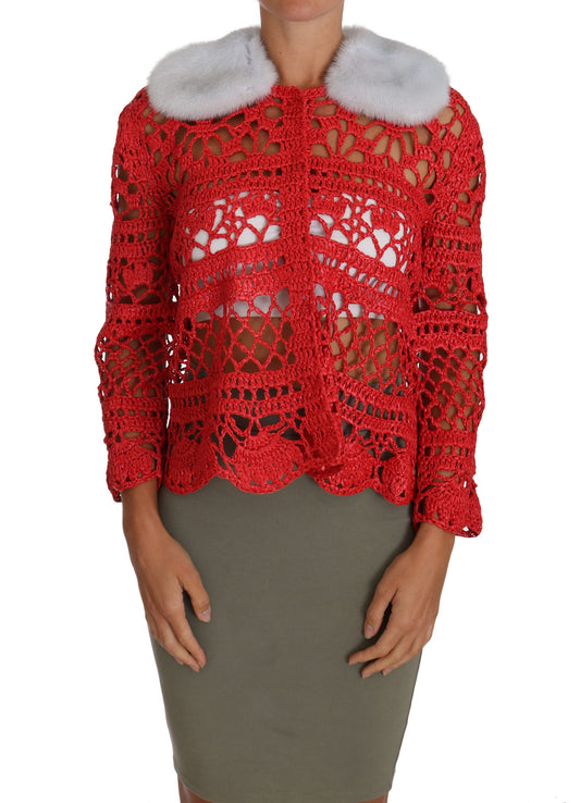 Dolce &amp; Gabbana Roter Cardigan Häkelstrick-Raffiapullover