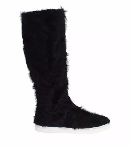 Dolce &amp; Gabbana Black Xiangao Lamb Fur Leather Boots Shoes