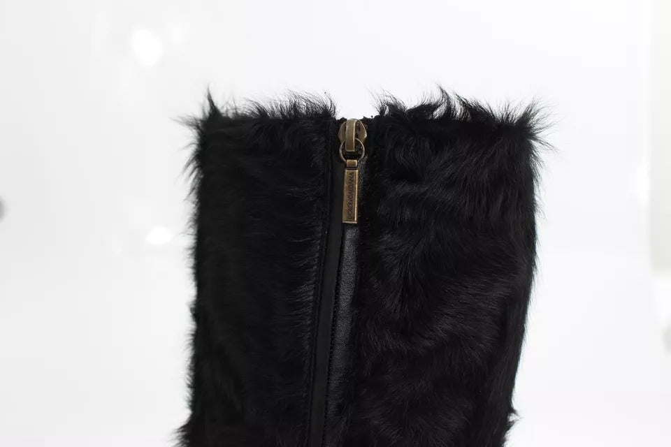 Dolce &amp; Gabbana Black Xiangao Lamb Fur Leather Boots Shoes