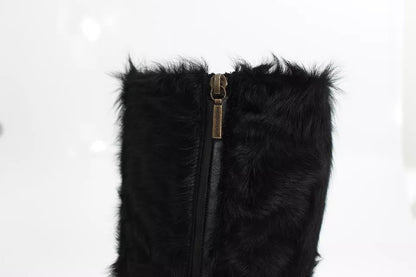 Dolce &amp; Gabbana Black Xiangao Lamb Fur Leather Boots Shoes