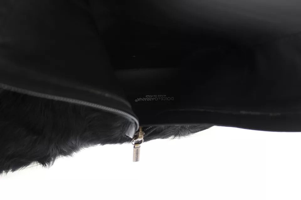 Dolce &amp; Gabbana Black Xiangao Lamb Fur Leather Boots Shoes