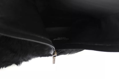 Dolce &amp; Gabbana Black Xiangao Lamb Fur Leather Boots Shoes