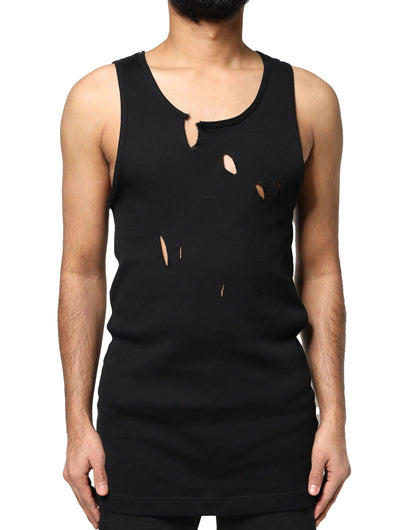 Dolce &amp; Gabbana – Ärmelloses Herren-Tank-T-Shirt im Rip-Style aus schwarzer Baumwolle