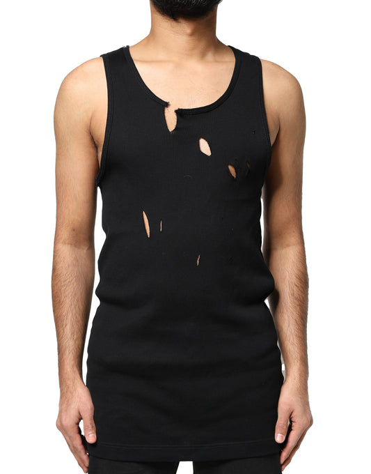 Dolce &amp; Gabbana – Ärmelloses Herren-Tank-T-Shirt im Rip-Style aus schwarzer Baumwolle