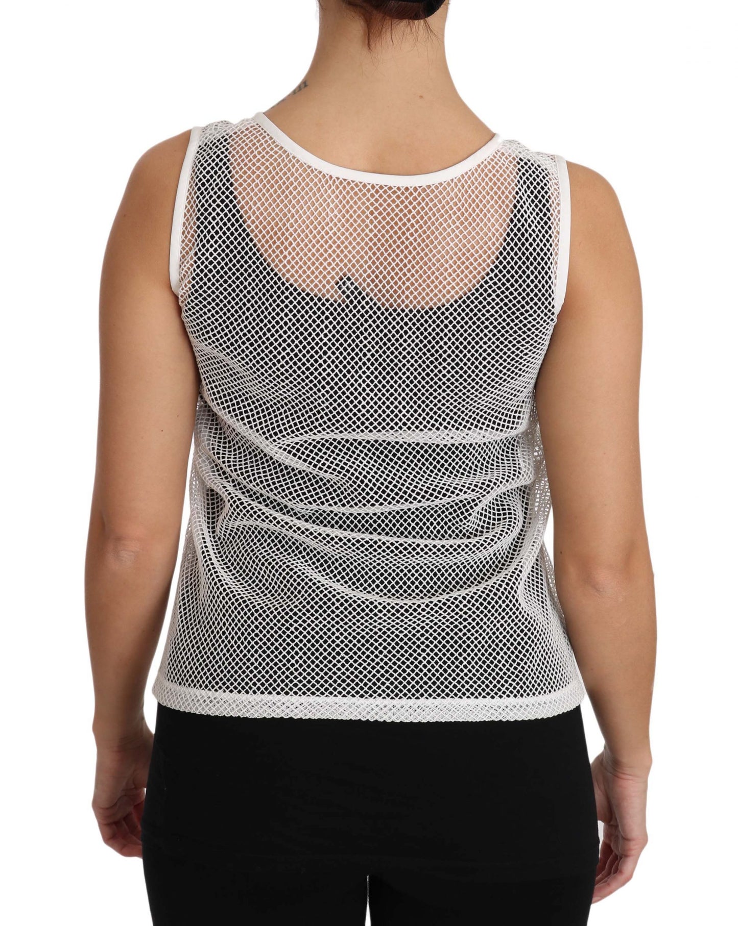 Dolce &amp; Gabbana Weißes transparentes ärmelloses Tanktop aus Netzstoff