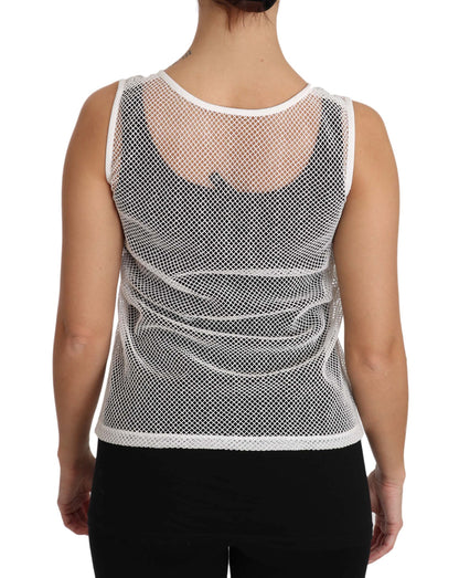 Dolce &amp; Gabbana Weißes transparentes ärmelloses Tanktop aus Netzstoff