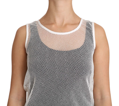 Dolce &amp; Gabbana Weißes transparentes ärmelloses Tanktop aus Netzstoff