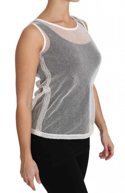 Dolce &amp; Gabbana Weißes transparentes ärmelloses Tanktop aus Netzstoff