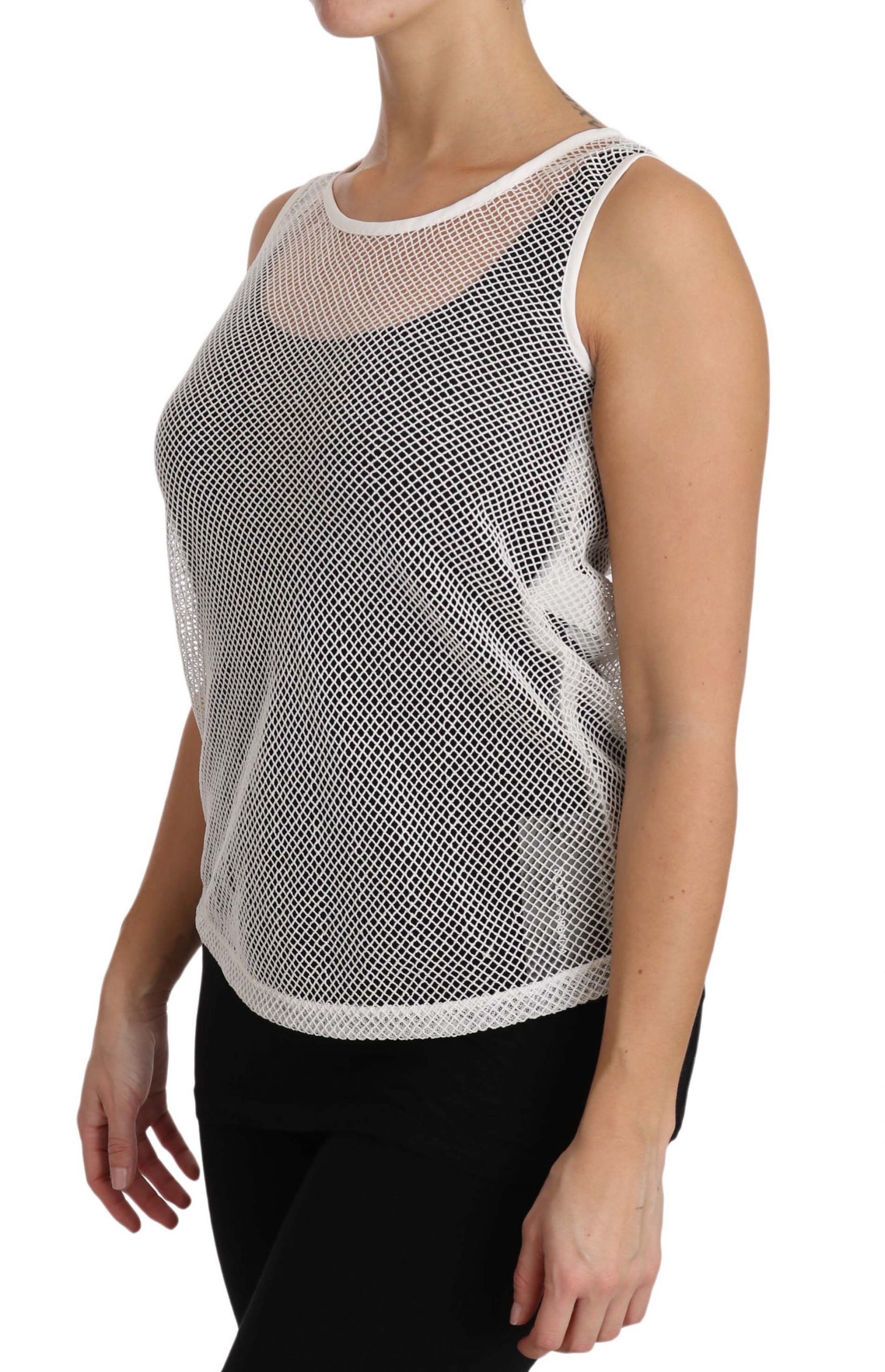 Dolce &amp; Gabbana Weißes transparentes ärmelloses Tanktop aus Netzstoff