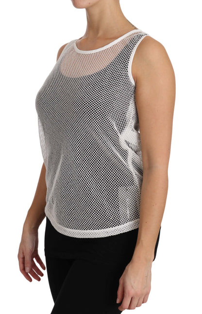 Dolce &amp; Gabbana Weißes transparentes ärmelloses Tanktop aus Netzstoff
