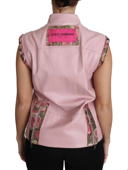 Dolce &amp; Gabbana Rosa ärmellose Weste aus Lammleder mit Reißverschluss