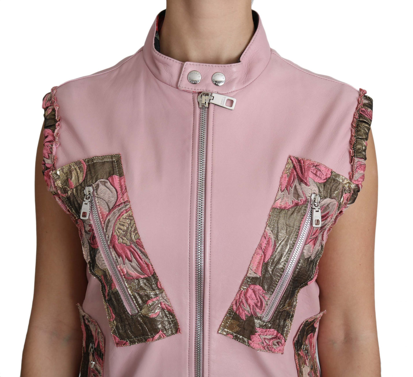Dolce &amp; Gabbana Rosa ärmellose Weste aus Lammleder mit Reißverschluss