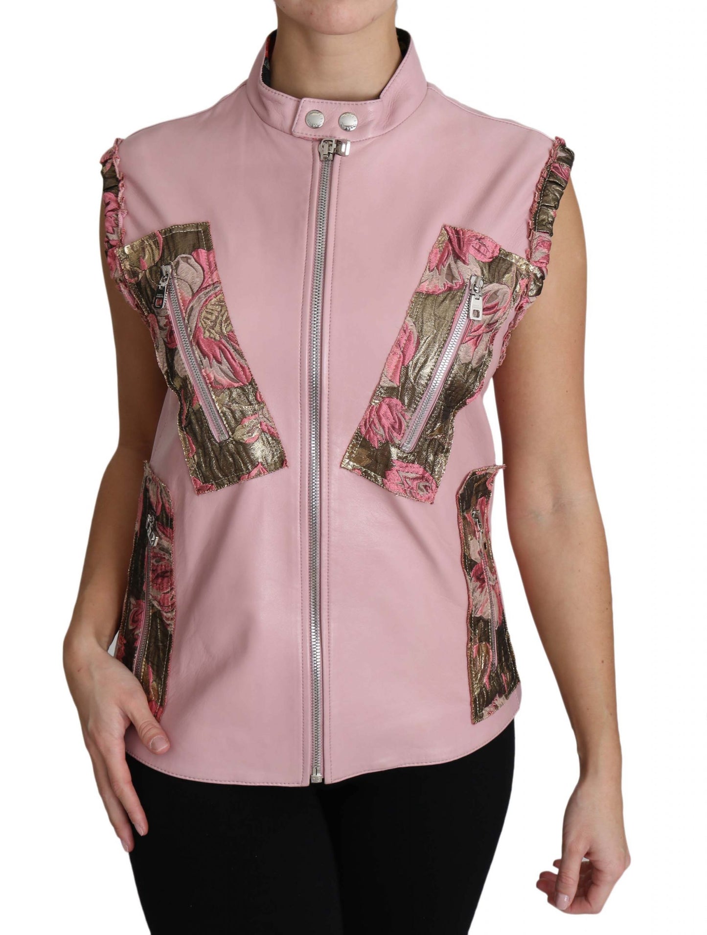 Dolce &amp; Gabbana Rosa ärmellose Weste aus Lammleder mit Reißverschluss
