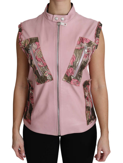 Dolce &amp; Gabbana Rosa ärmellose Weste aus Lammleder mit Reißverschluss