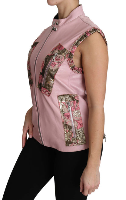 Dolce &amp; Gabbana Rosa ärmellose Weste aus Lammleder mit Reißverschluss