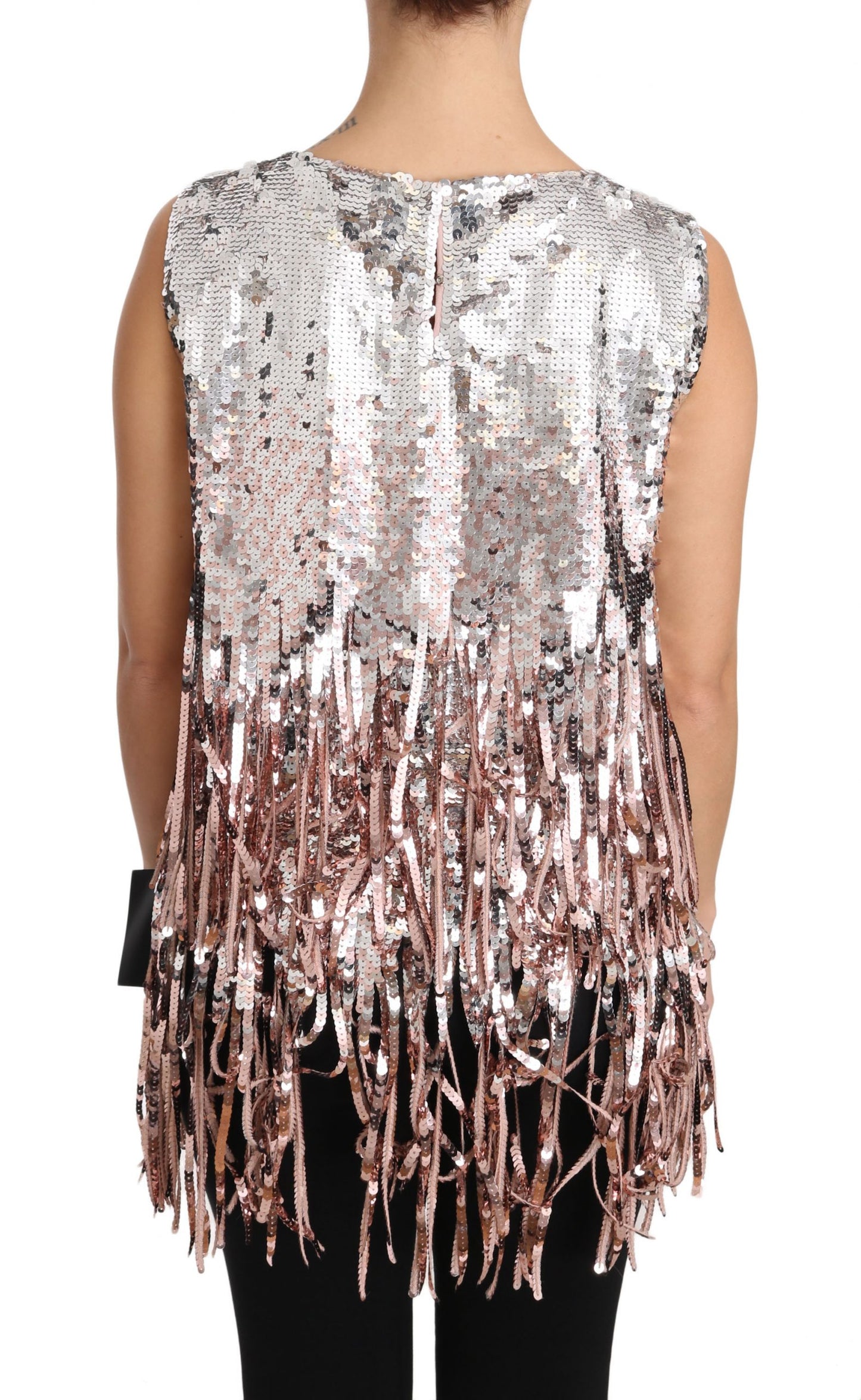 Dolce &amp; Gabbana – Tanktop mit Paillettenfransen in Goldrosa